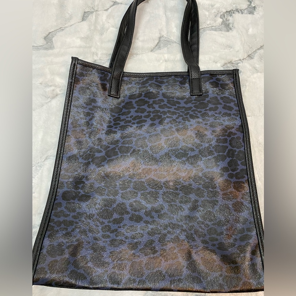 Leopard print pvc tote bag. Navy and black. Thick and sturdy